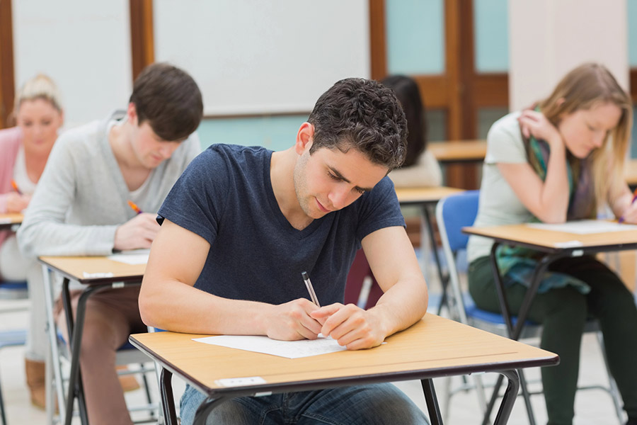 Students taking a test in a classroom in Charlotte